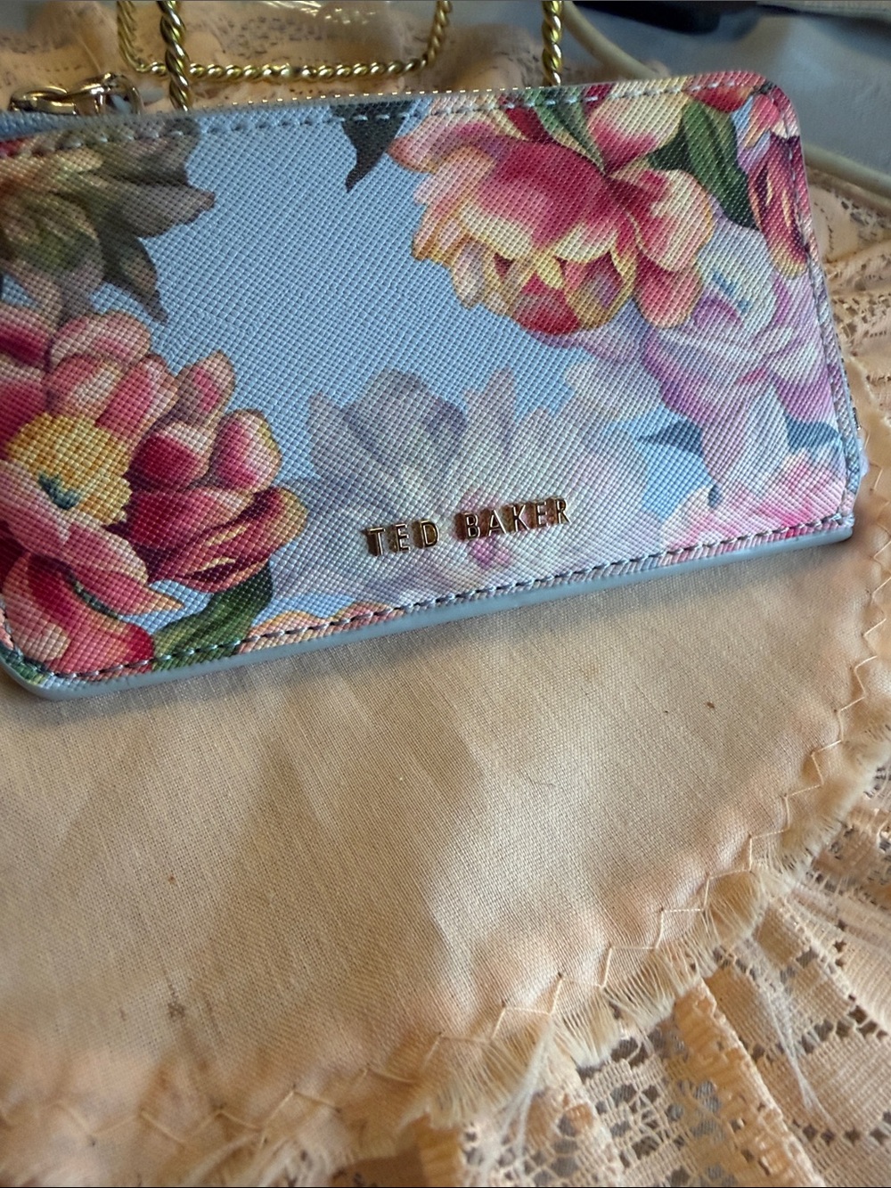Ted Baker Light Blue Floral  Mini Wallet with Gold Logo